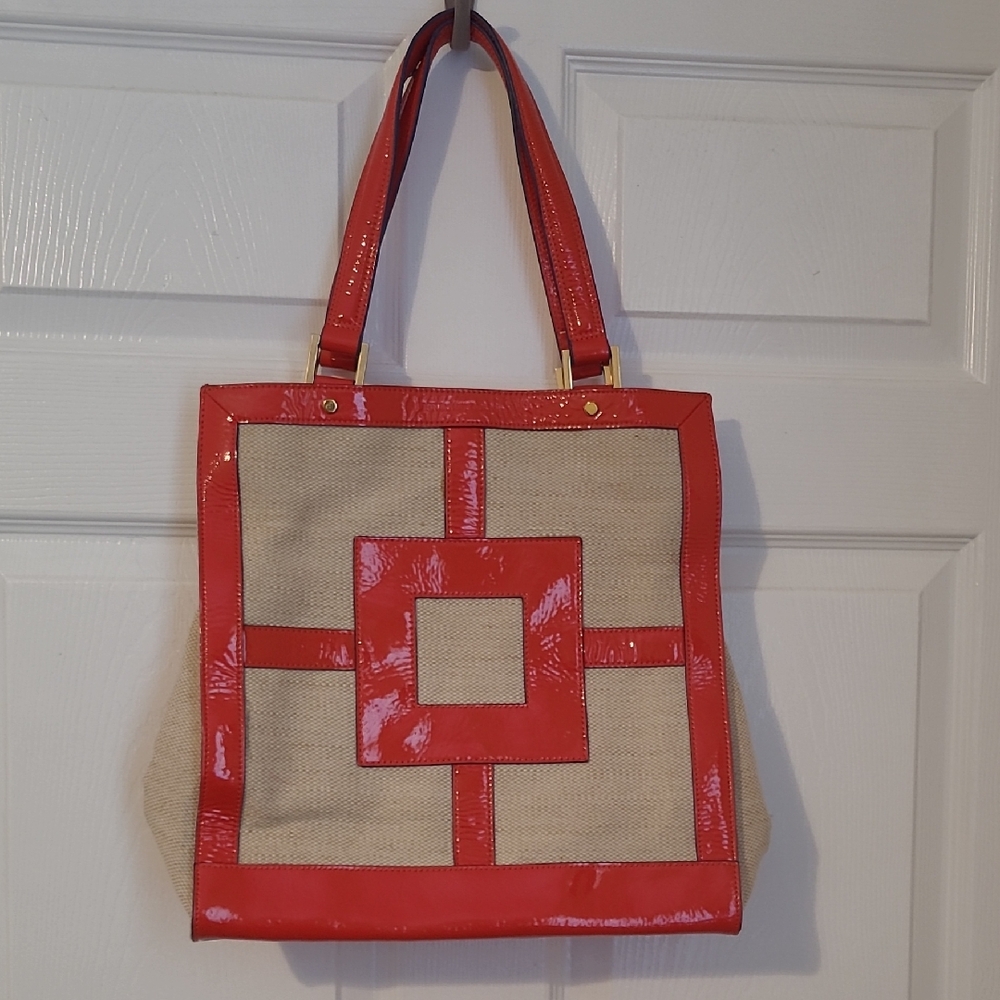 Jonathan Adler Patent Leather & Canvas Tote Bag